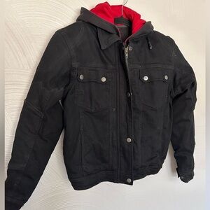 Iron Workers Black Denim motorcycle Jacket With Pads Womens Size Small